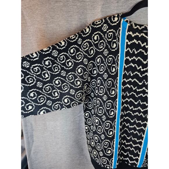 VTG Esprit Sport Sweater Women SM Retro Stripe Abstract Chunky Knit Black/Blue - Picture 2 of 11